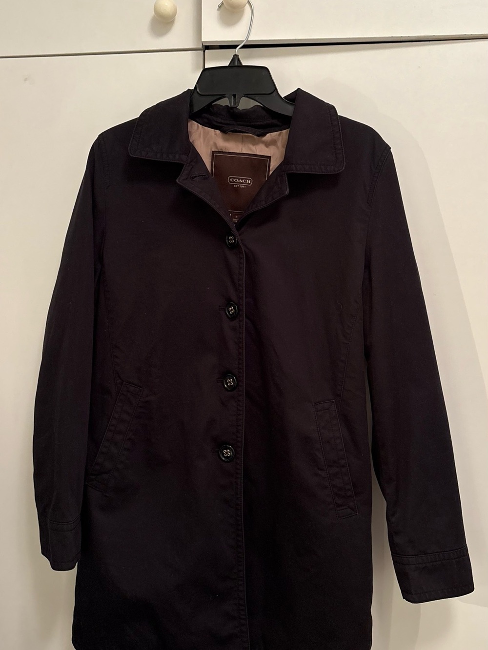 Coach Black Single-Breasted Trench Coat with Notch Collar